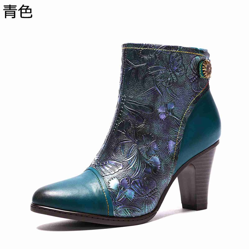 ショートブーツ 本革 ブーティ ハイヒール6cm 立体花柄 蝶々 ポインテッドトゥ サイドジッパー パッチワーク レディース レザー アンクルブーツ 秋靴冬靴 カジュアル 通勤 女性 ビジネス