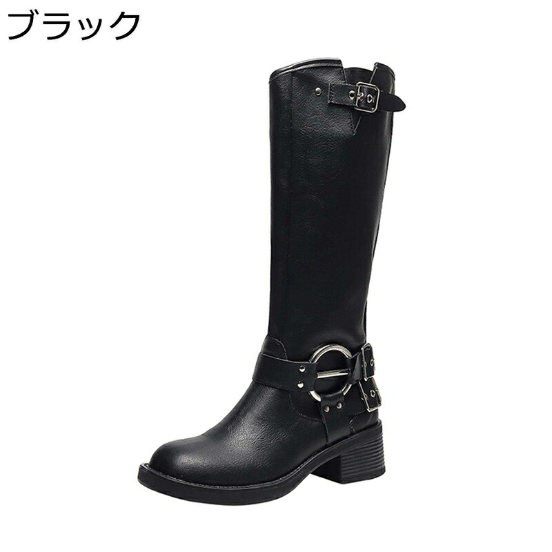 ブーツ レディース 馬鹿でかい大いさ ニーハイブーツ スクエアトゥ バックル ロング丈 厚底 太踵 5コマーシャル踵 カウ御嬢さん サイハイブーツ 長ブーツ 高筒 心地好い 相応う感 秋冬 欧米調