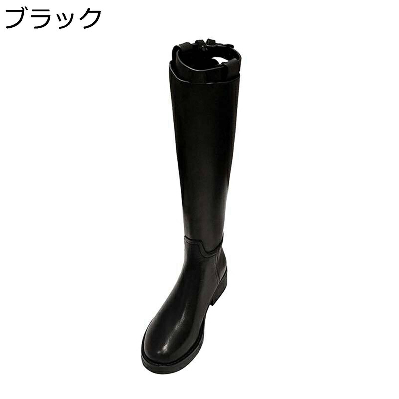 ブーツ レディース ニーハイブーツ ラウンドトゥ ロング丈 バックジップ 厚底 チャンキーヒール 踵：3コマーシャル ジップ 伸ばすことブーツ 高筒ブーツ 脱ぎ履き飾り気の無い たたみ目性 年月冬 オシャレ