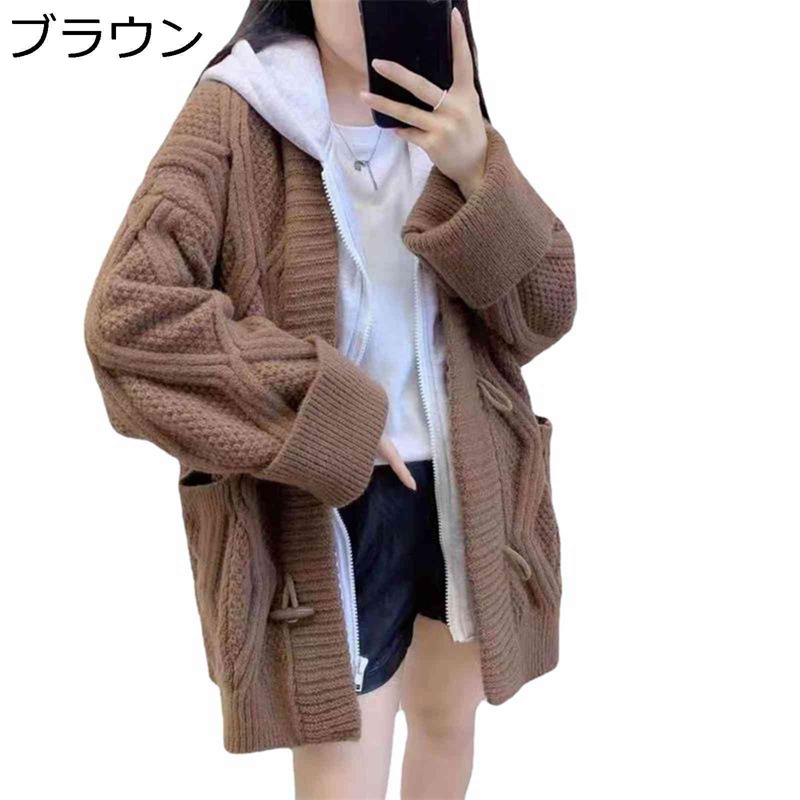 編み物 ジレー 上衣 レディース フェイクレイヤード 重ね着 ボンネット付き添い人 ジップアップ 前食い違い スウェーター アウター 秋用 冬用 生あたたかい 保温 ゆったり 濫りがわしい 厚地の外套 流行り物 通い通学