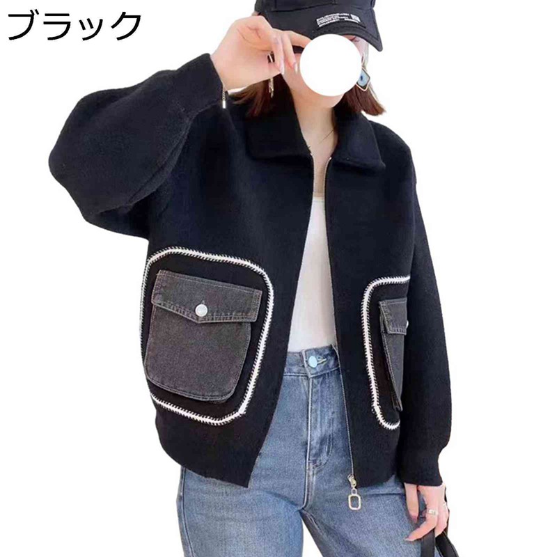 編み物 レディース ニットカーデ 打つこと厚地の外套 ジップアップ もこもこ うつり変わり ジーンズ衣嚢 今めかしい ひな型性 秋服 編み物スウェーター 折り襟 ゆったり 分かりやすい 朦々たる ふんわり 秋冬春