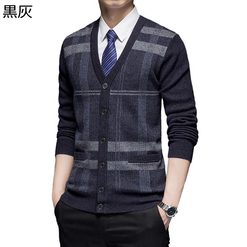 ウール100% カーディガン ビジネス メンズ 前開き チェック柄 セーター Vネック 細身 スリム コート 冬服 秋服 暖か 保温 ゆったり ルーズ トップス フォーマル 仕事 オフィス 通勤通学｜感謝マーケット