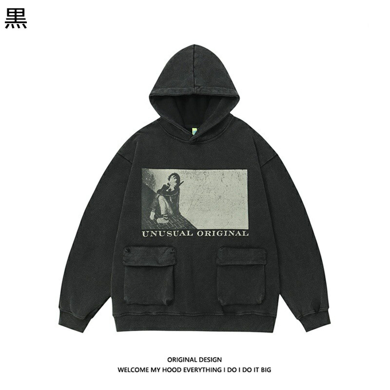 フルオーバー ポケット付き メンズ 長袖パーカー フード付き カップル 春秋服 トップス デザイン性 着こなし 日常 カジュアル 耐摩耗 柔らかい肌触り hiphop ストリート 薄い 普段用 スポーツ|感謝マーケット