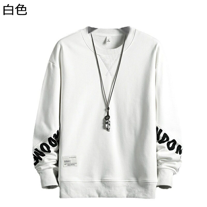 スウェット ゆったり トレーナー ロングtシャツ メンズ 秋冬 長袖 カットソー 丸襟 クルーネック プルオーバー 袖英字柄 ファッション パーカー 綿 快適 通学 運動 アウトドア 贈り物 原宿系 上着