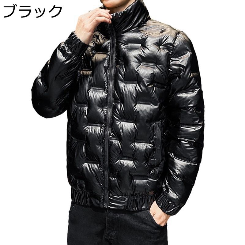 中綿ジャケット 中綿ダウン メンズ ダウンコットンコート ショート丈 エナメル 光沢 防水 秋冬 大きいサイズ 厚手 フェイクダウン 立ち襟 細身 防風防寒 保温 カジュアル 暖かい 綿服｜感謝マーケット