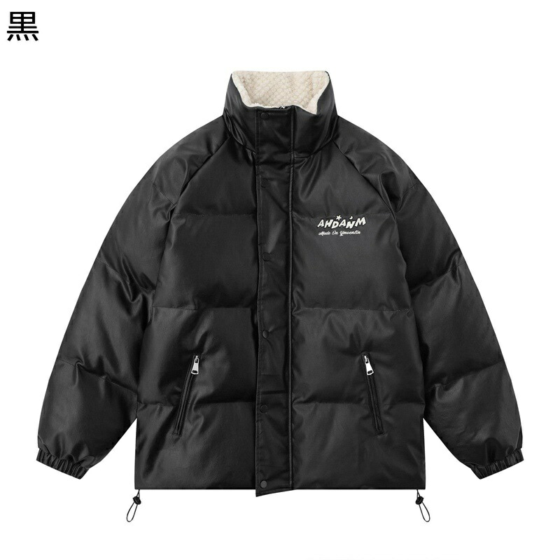 パファージャケット PUレザー メンズ 立り襟 落書き プリント ショートコート 中綿ジャケット 中綿入り ジップアップ ポケット付き 中綿コート 長袖 綿服 上着 撥水 普段用 冬用 男性 トレンド｜感謝マーケット