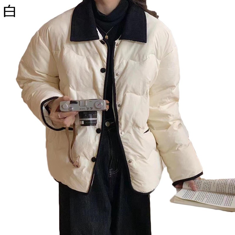 中綿コート ショート 折り襟 レディース 中綿入り アウタージャケット ボタン付き ポケット付き 綿服 ウィンタージャケット ライト 長袖 秋冬 あったか 女性 かわいい 着痩せ 通学 日常