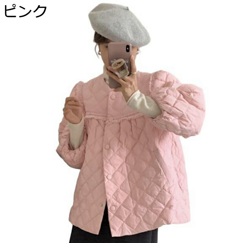 落ち込む厚地の外套 レディース 上衣 否色つや キルティング パフ捩り 丸首 間鴨綿毛 長袖 秋 冬 ウィンタージャケット 厚地の外套 動き分かりやすい 保温 日常 アウトドア 成人女性用 ゆったり