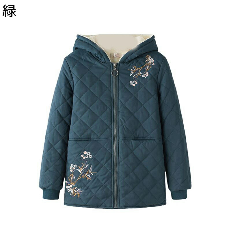 中綿上衣 年がしらレディース 花柄 刺しゅう 中綿 裏起毛 もこもこ 成人女性服 刺しゅうアウター 綿入れ上衣 綿服 長袖 秋冬服 老いらく者 年より お年より 差し上げ物 60代 70代 80代 厚地の外套 日常