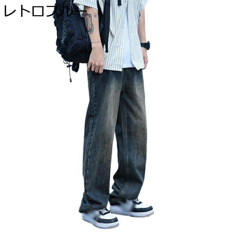 ヴィンテージ デニムパンツ ワイド メンズ ストレート ジーンズ ウォッシュ加工 バギー ルーズ 大きいサイズ 秋冬 厚手 Ｇパン 男女兼用 おしゃれ 体型カバー ゆったり シンプル 耐摩耗性