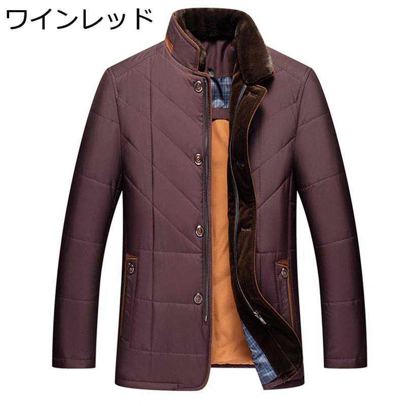 中綿ジャケット ブルゾン メンズ ハイネック 中綿コート 冬服 冬物 ビジネス マウンテンパーカー 綿入り 厚い 防寒 保温 大きいサイズ スリム 細身 フルジップ ボタン アウター 軽量｜感謝マーケット