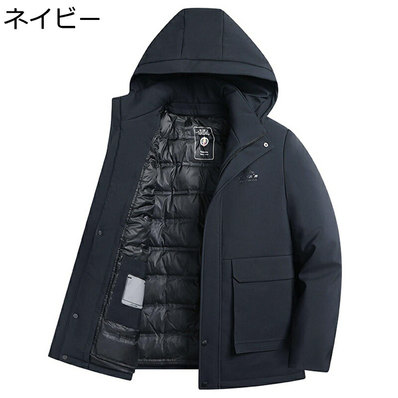 中綿ジャケット メンズ ビジネス 中綿コート 冬服 ミドル丈 綿入り フード コート 紳士着 厚手 防寒保温 お洒落 極厚 暖かい 大きいサイズ シンプル 簡約 中高年 軽い 仕事 通勤 男性 父へ|感謝マーケット