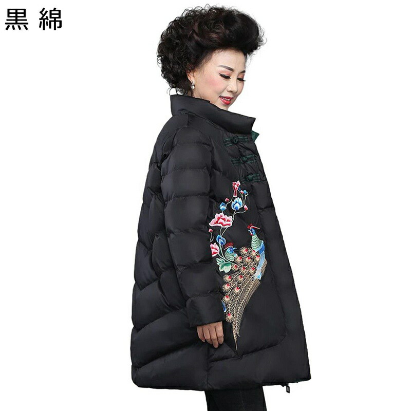 中綿上衣 レディース 孔雀 気が大きい大きさ 刺しゅう 花柄 真っただ中 お上さん服 パファージャケット 落ちこむ上衣 中綿厚地の外套 綿服 長袖 シニアアウター 中高年 差し上げ物 50-70代 秋冬服