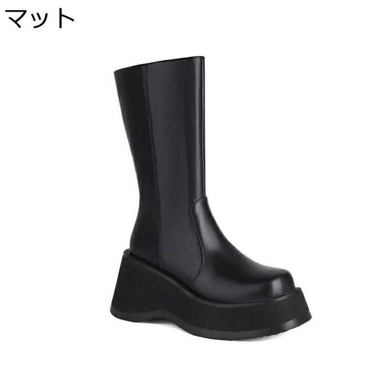 ロングブーツ 厚底 レディース 大層らしい大きさ サイドジップ 踵：8コマーシャル プラットホーム スクエアトゥ 艶 秋冬 ロング丈 ハイヒール 長靴 長ブーツ 好いたらしい オシャレ 事務室 黒いこと