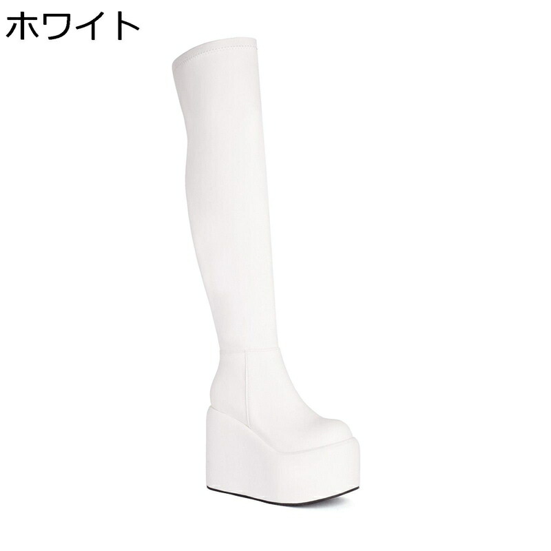 大きいサイズ ロングブーツ レディース 厚底 オーバーニーブーツ ストレッチ 11.5CMヒール サイドジップ 純粋 ストーム プラットフォーム 秋冬 ファンション モード セクシー エレガント 艶