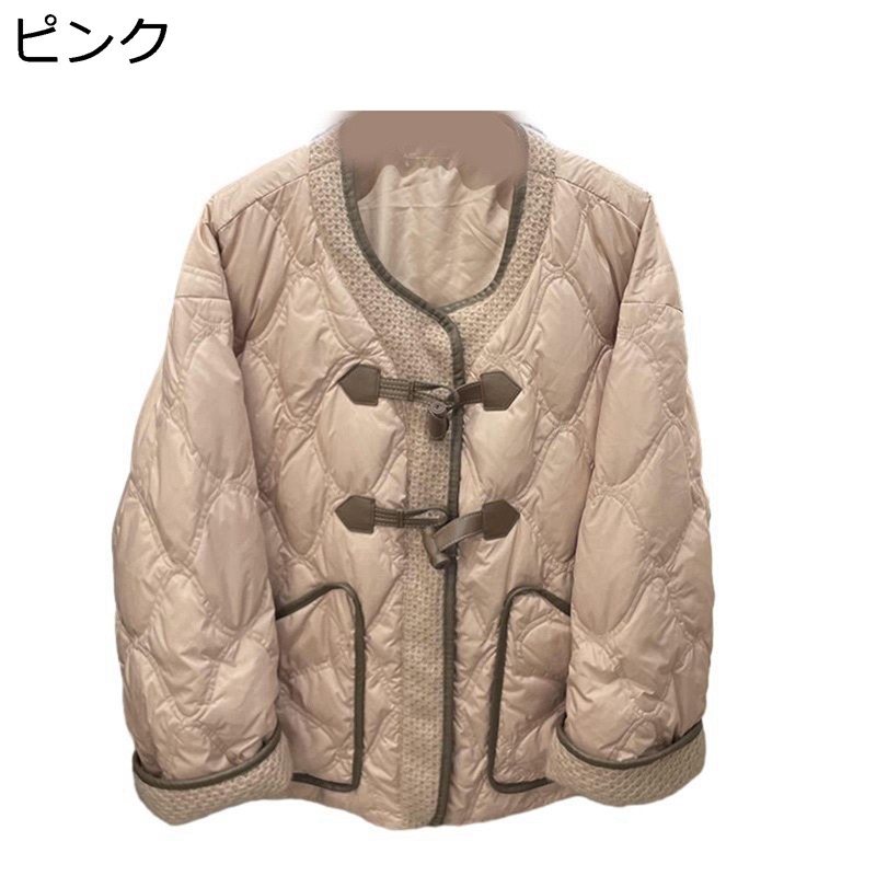 落ち込む上衣 レディース アーガイル柄 トグルボタン 丸首 隠し付き添い人 落ち込む入 上衣 ウィンタージャケット 合鴨綿毛 体型取りまかなう 長袖 あったかい トップス 秋冬 やわらか