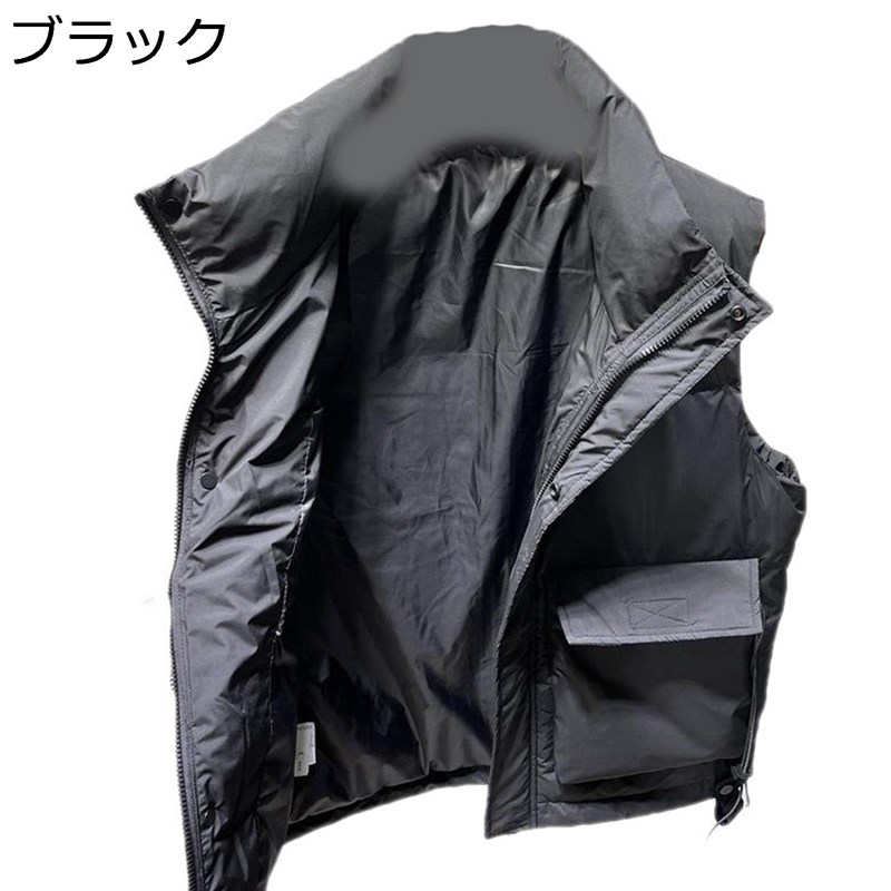 ダウンベスト メンズ ショートベスト 冬服 防寒 ベスト 軽度撥水 暖かい あったか 立ち襟 無地 ポケット付き アウター コート カジュアル 通勤通学 登山 アウトドア 釣り