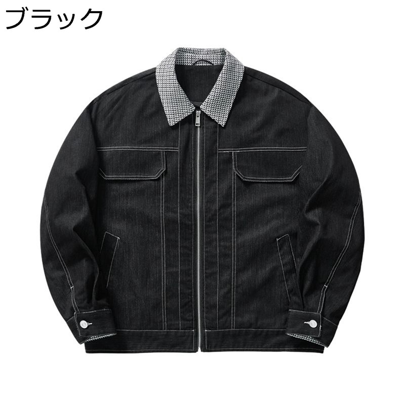 ジャケット ジージャン デニムジャケット メンズ Gジャン 開襟 パッチワーク ヴィンテージ加工 ファスナー ゆったり 防寒 防風 耐摩耗性 ストリート ブルゾン カジュアル アウター 春秋冬｜感謝マーケット