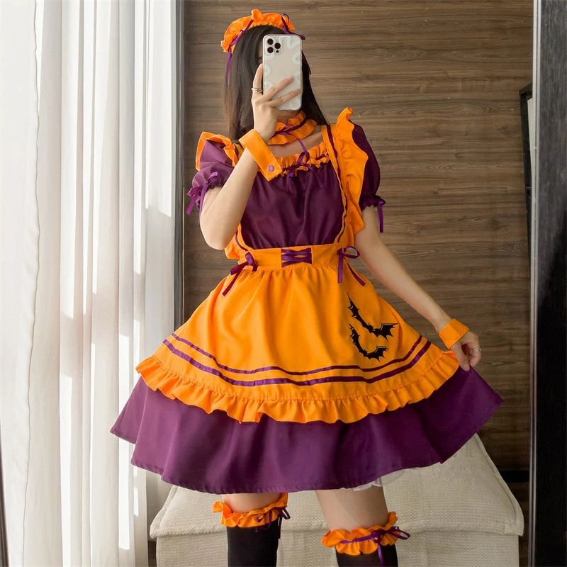 メイド服 コスプレ 衣装 仮装 女装 フリル ロリータ かわいい カチューシャ 付き 豪華セット レディース コスチューム カフェ イベント ハロウィン メイド 定番 フルセット こすぷれ