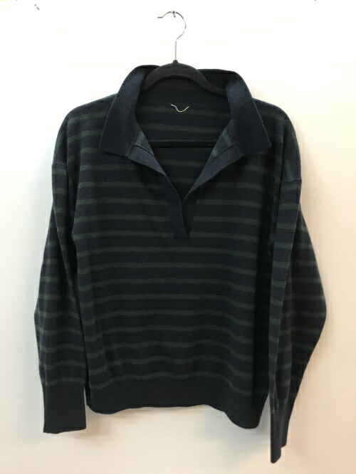 L'Appartrement　アパルトモン　Border SkipperKnit　ウール　サイズFREE　ネイビー×グリーン　25-080-560-7210-3-0／トップス【中古】[☆3]