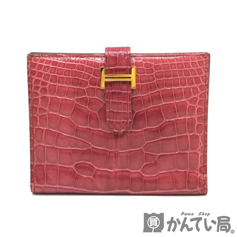 ●けい●【美品】エルメス HERMES ネームタグ クロコ HERMES(エルメス)/ドラッグ27/クロコ/ダークブラウン/G金具/〇I