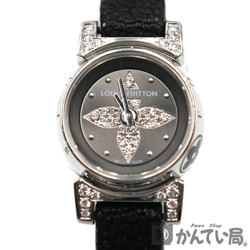 LOUIS VUITTON【ルイ・ヴィトン】タンブールビジュ ダイヤモンド SS クオーツ 腕時計 Q151K レザーベルト レディース ウォッチ【中古】USED-B｜かんてい局名古屋西店