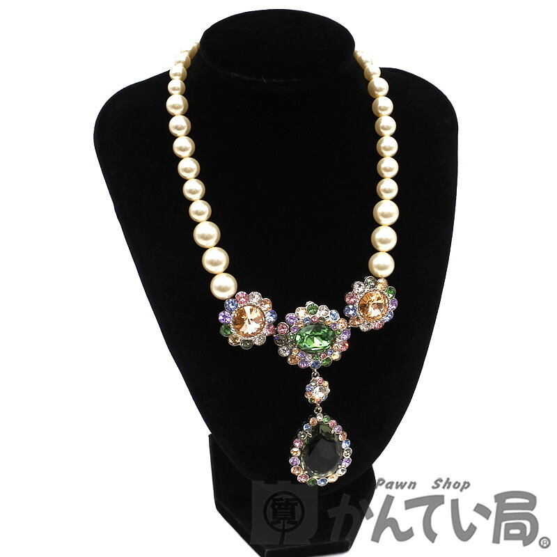 MIU MIU【ミュウミュウ】ネックレス パール クリスタル ラインストーン マルチカラー アクセサリー レディース【中古】USED-A