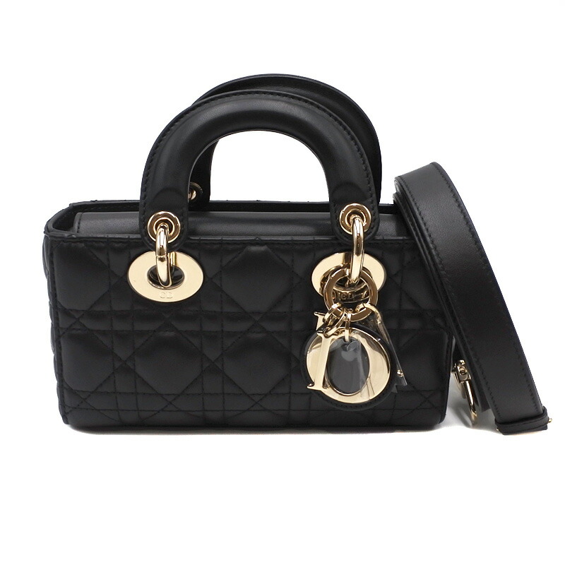 Christian Dior【ディオール】Lady  D-Joy 御徒面子 ミニ カナージュ 子ヒツジ素はだ 黒いこと ショルダーバッグ ハンドバック 2Way レディース【中古】USED-SA