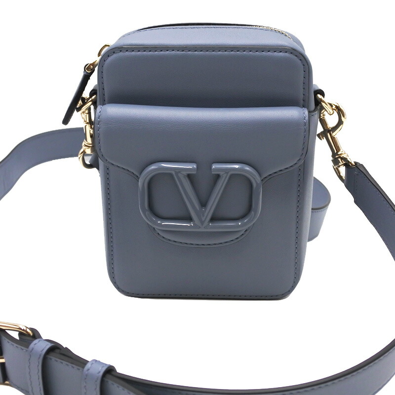 VALENTINO GARAVANI【ヴァレンティノ・ガラヴァーニ】ショルダーバッグ ロゴ レザー ブルー系 クロスボディバッグ メンズ レディース【中古】USED-AB