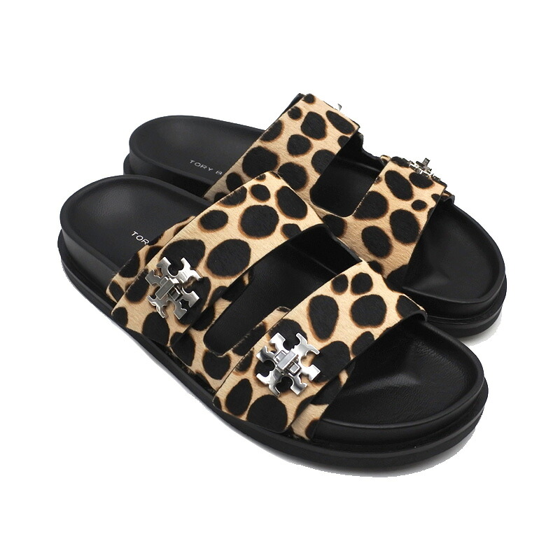 TORY BURCH【トリーバーチ】サンダル ハラコ カーフヘア ターンロック スポーツ スライド ロゴ ブラック 169691 表記サイズ：6 約23cm 靴 レディース【未使用品】USED-SS