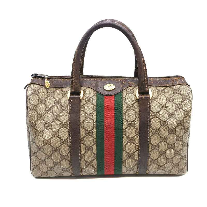 GUCCI【グッチ】年寄りのグッチ シェリー酒生産ライン ミニボストンバッグ GG足し加える PVC なめし革 赤銅色系 ハンドバック レディース メンズ 40 02 007【中古】USED-C