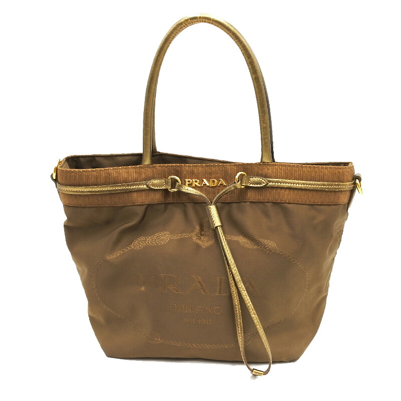 PRADA【プラダ】ハンドバック トートバッグ カーキ系 ナイロン ロゴタイプ 鞄 レディース BN1756【中古】USED-AB