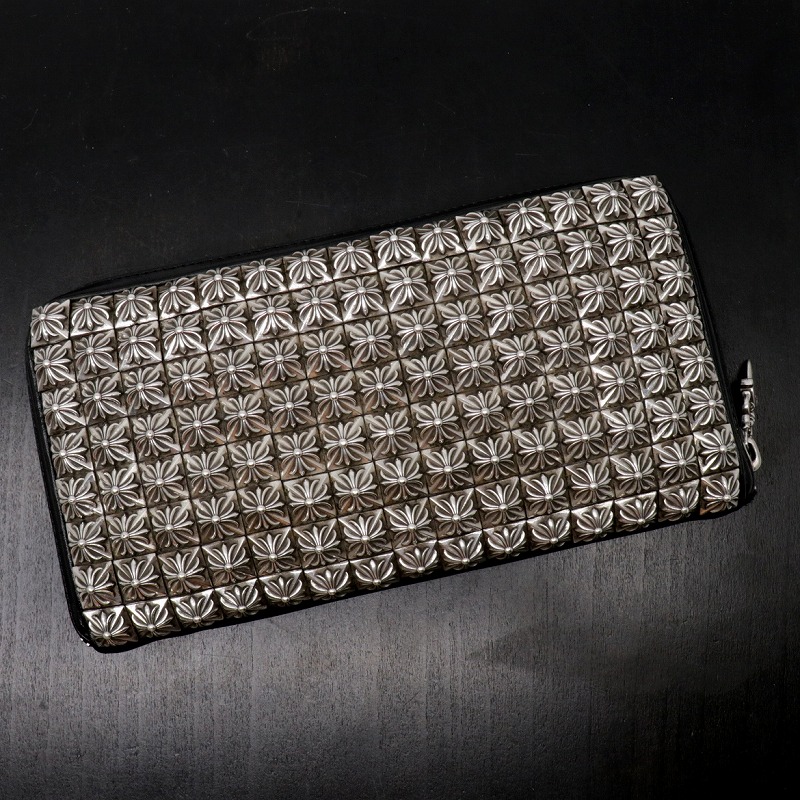 クロムハーツ【CHROMEHEARTS】ゼロピラミッドスタッズ/レックウォレット/ラウンドチャック金入れ/甚だしいなめし革/REC【中古】12480