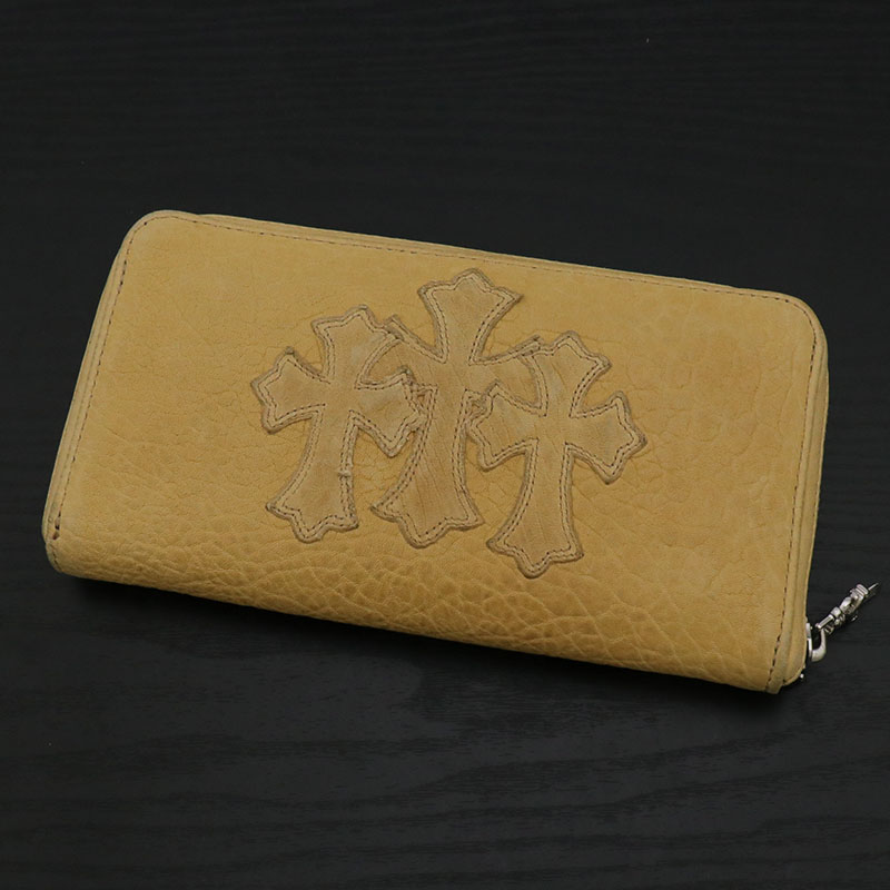 クロムハーツ【CHROMEHEARTS】【ロジウム加工】3セメタリークロスパッチ/レックウォレット/ラウンドファスナー財布/ベージュ【中古】142558｜ブランド鑑定団