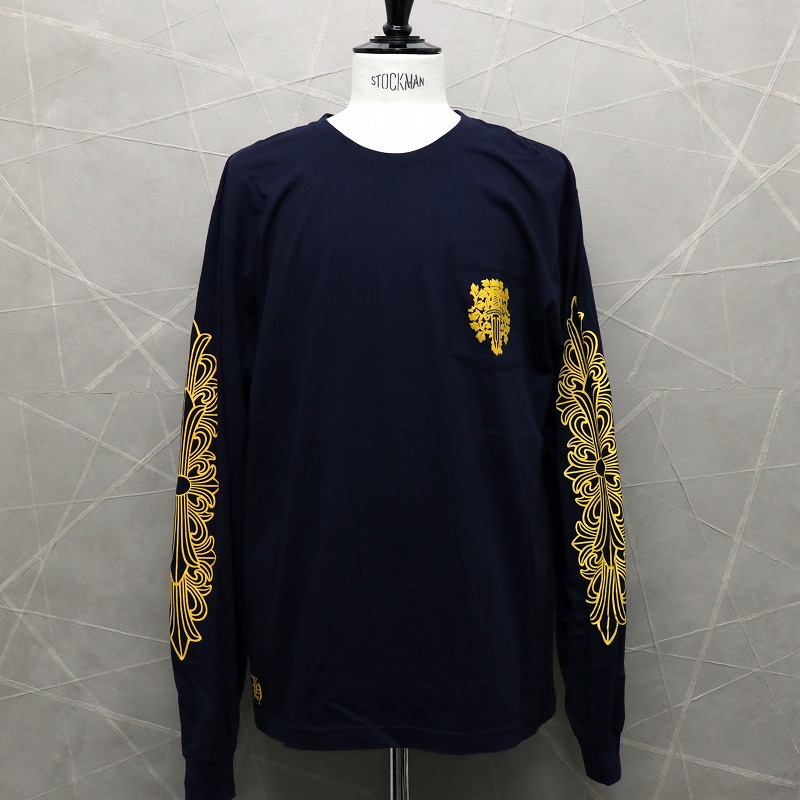 希少品◆CHROME HEARTS◆V89 ダガー 長袖 Tシャツ \"NAVY/YELLOW\" Chrome Hearts V89 Dagger L/S T-shirt Navy/Yellow Men's