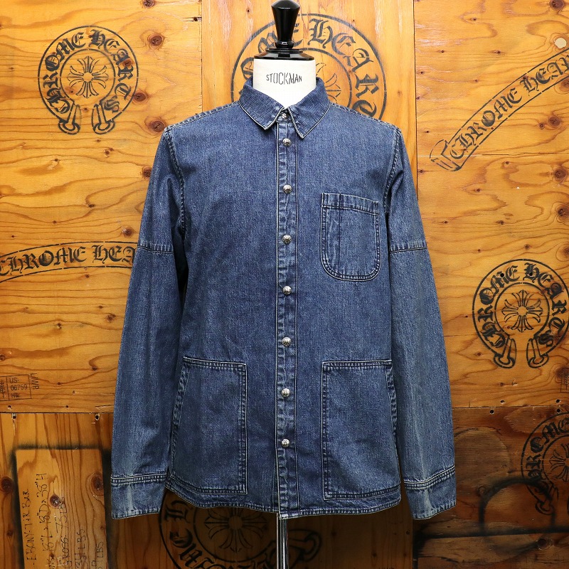 クロムハーツ【CHROMEHEARTS】【お墨付き付】LAST BITE/挙げ句の果て働き口/クロスボールボタンデニムカバーオール/インディゴ/L大きさ【中古】133212