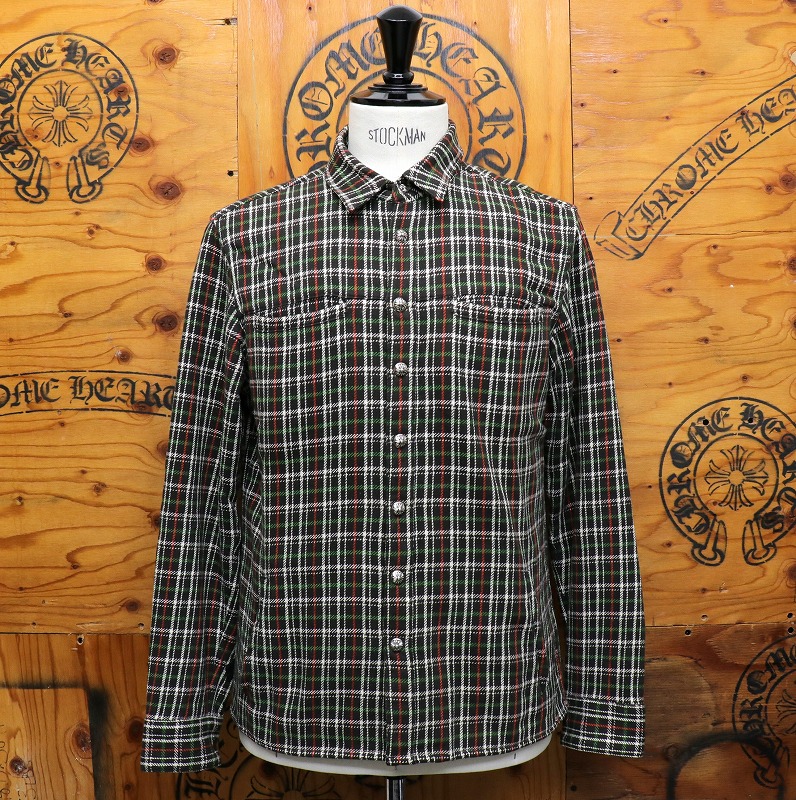 クロムハーツ【CHROMEHEARTS】4ポケットチェックシャツ/クロスボタンシャツ/セメタリークロスパッチ/Mサイズ【中古】142351|ブランド鑑定団