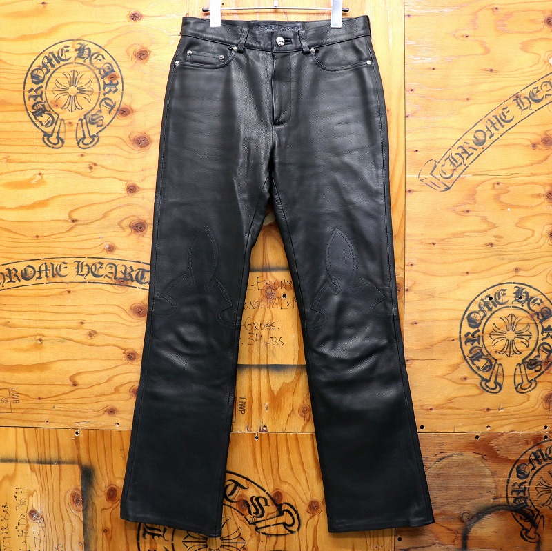 クロムハーツ【CHROMEHEARTS】【レディース】なめし革ズボン下/フレアニー/はりつけ台名取り草/25in【中古】141404