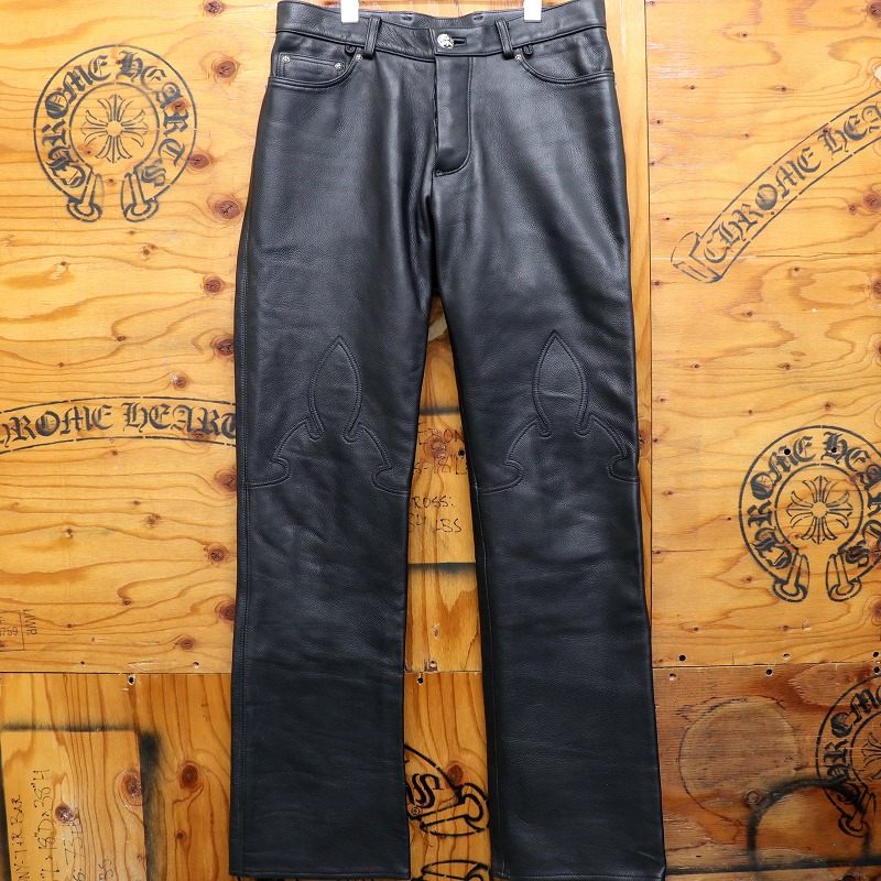 クロムハーツ【CHROMEHEARTS】【訳あり】フレアニー/レザーパンツ/クロスボタン/32インチ【中古】141963