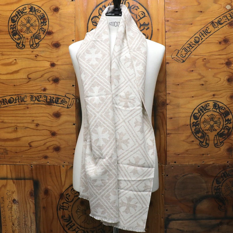 クロムハーツ【CHROMEHEARTS】【カシミール】CASHMERE THROW CHつけ加える総柄カシミヤ大判袈裟/ベージュ系【中古】141350