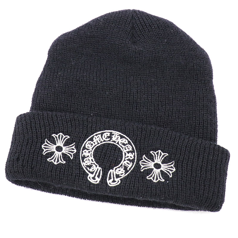 クロムハーツ【CHROMEHEARTS】【羊毛】編み物旗がしら/導管シュー/CHつけ加える/黒いこと/刺しゅう【中古】141182