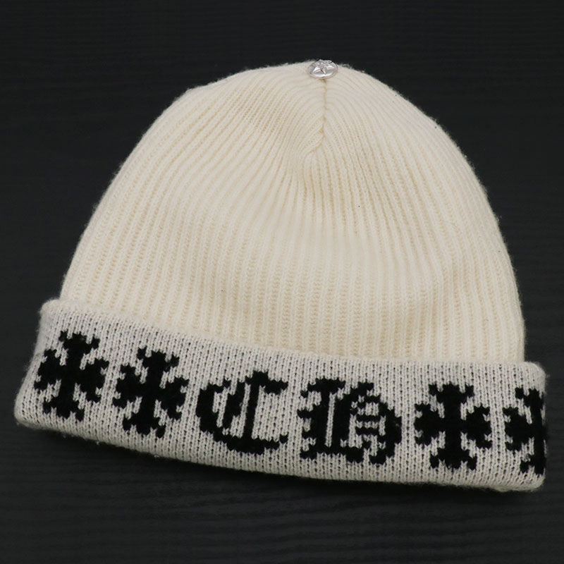 クロムハーツ【CHROMEHEARTS】【カシミヤ】【ロジウム加工】ニットキャップ/CHロゴ/CHプラス/スターボール/ホワイト【中古】142007|ブランド鑑定団