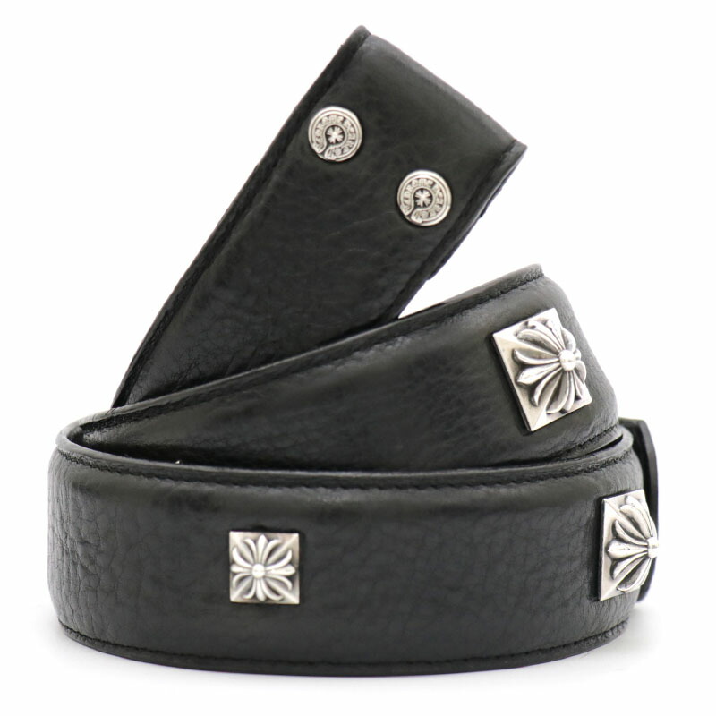 クロムハーツ【CHROMEHEARTS】ベルトストラップ/32in/皆無ピラミッドスタッズ/黒いこと【中古】14195