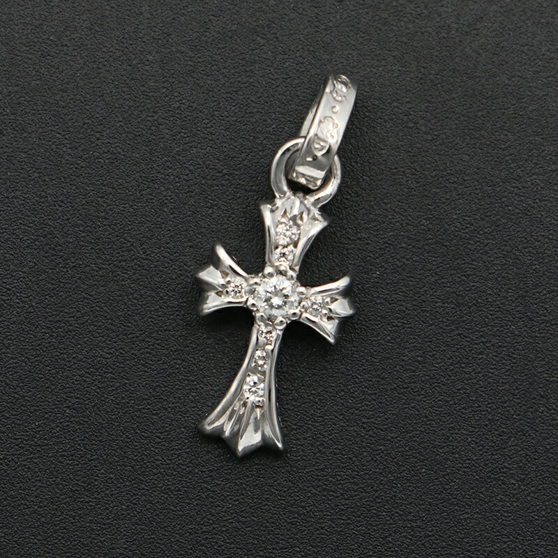 【美品】Chrome Hearts タイニーファットチャーム ピンクパヴェ クロムハーツ タイニーファットクロス パヴェピンクサファイアの