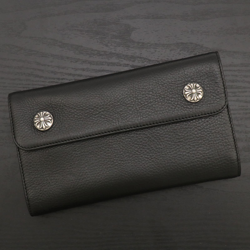 クロムハーツ【CHROMEHEARTS】【未当て嵌める品】【お墨付き付】ウェーブウォレット/はりつけ台名取り草/長金入れ/三つ折り金入れ【中古】142366