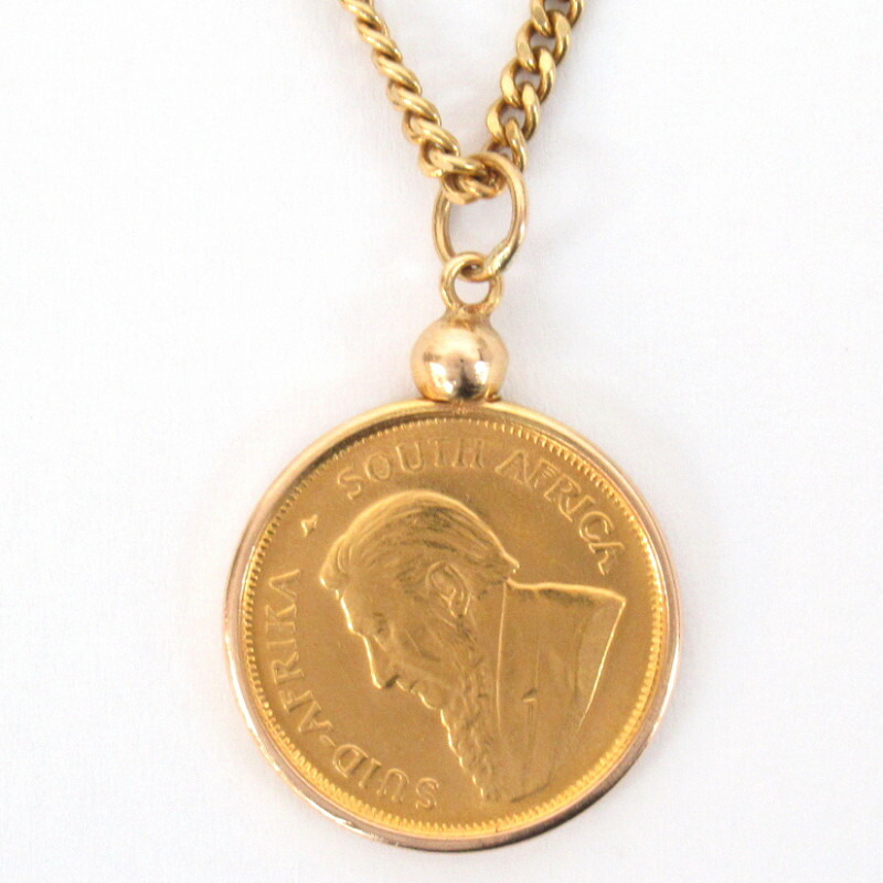 レディース【中古】 Ｋ１８ 総掛け目約１４．0ｇ K22クルーガーランド金貨付頸飾り ２メン１／１０ｏｚ ゴールド 金【楽ギフ_荷拵え選りすぐる】
