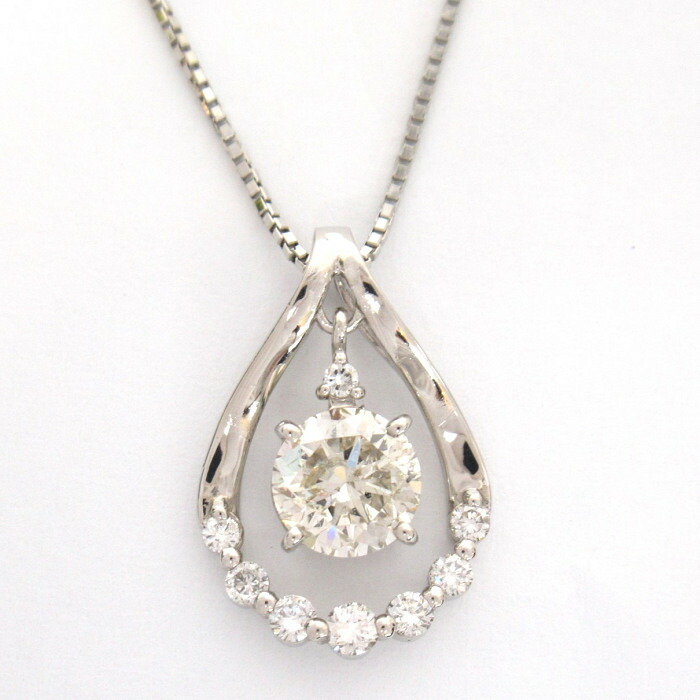 レディース【中古】 　ダイヤモンドネックレス 　Ｐｔ８５０Ｐｔ９００ 　Ｄ１．００８／０．２ｃｔ 　プラチナ　アジャスター付き 　仕上げ済み 【楽ギフ_包装選択】