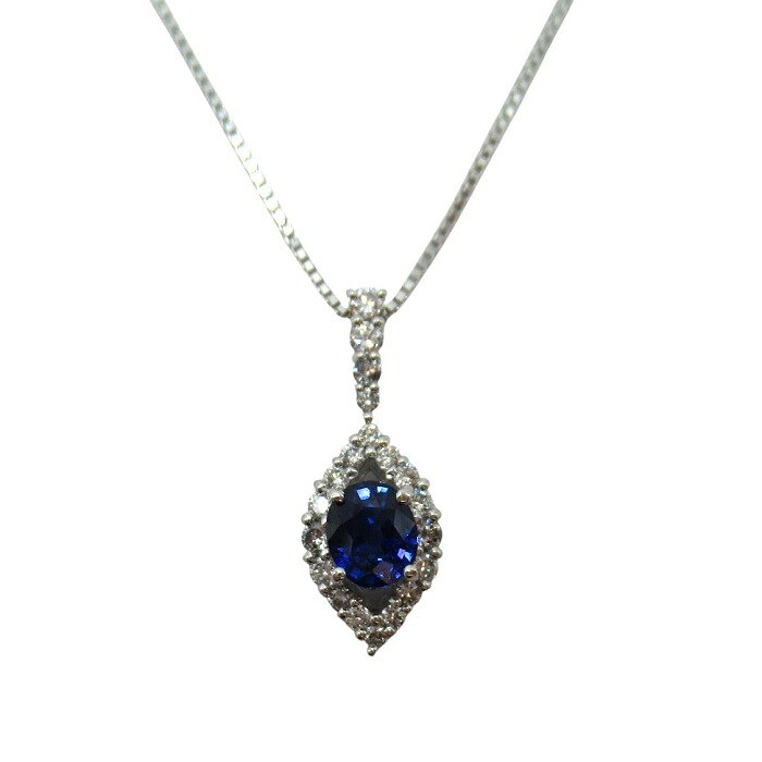 レディース【中古】 　サファイアダイヤネックレス 　K18WG　0.35ct　D0.73ct 　ダイヤモンド 　　ホワイトゴールド　金 【楽ギフ_包装選択】