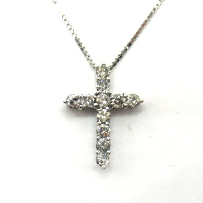 【中古】 　クロスダイヤネックレス 　Ｋ１８ＷＧ　Ｄ０．３ｃｔ 　ホワイトゴールド　金　ダイヤモンド 　クロスモチーフ　 十字架 　仕上げ済み 【楽ギフ_包装選択】