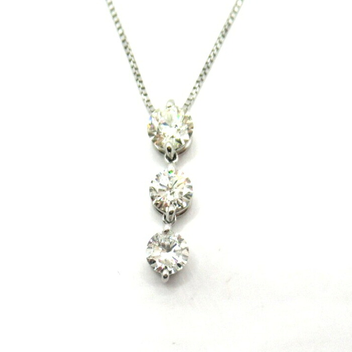 【中古】 　３連ダイヤネックレス 　Ｐｔ８５０Ｐｔ９００　 　ダイヤモンド　プラチナ 　Ｄ１．０ｃｔ　 　約４６ｃｍ　約３．５ｇ 　ペンダント　仕上げ済み 【楽ギフ_包装選択】
